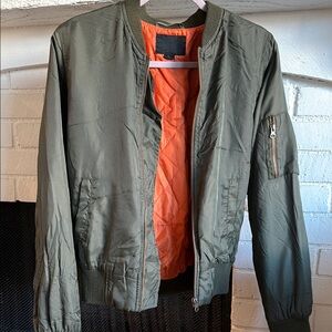 Olive Bomber Jacket with Orange Lining